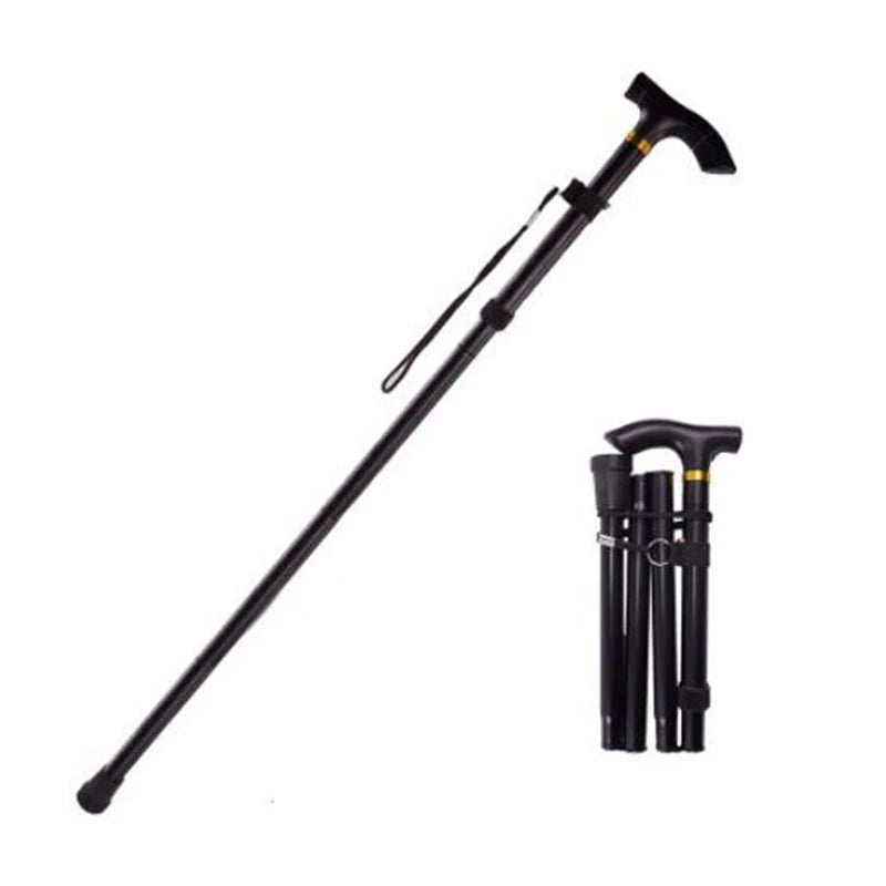 Telescopic Walking Stick Outdoor Trekking Poles Aluminum Alloy Metal Folding Cane Crutches Pole For Elderly People