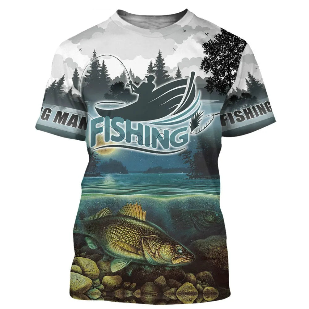 2024 New Men's T-Shirts Short Sleeve Tops Summer Clothing Fishing Graphic Shirts Men Dress Streetwear O-Neck Pullovers 5XL Tee - Hiron Store