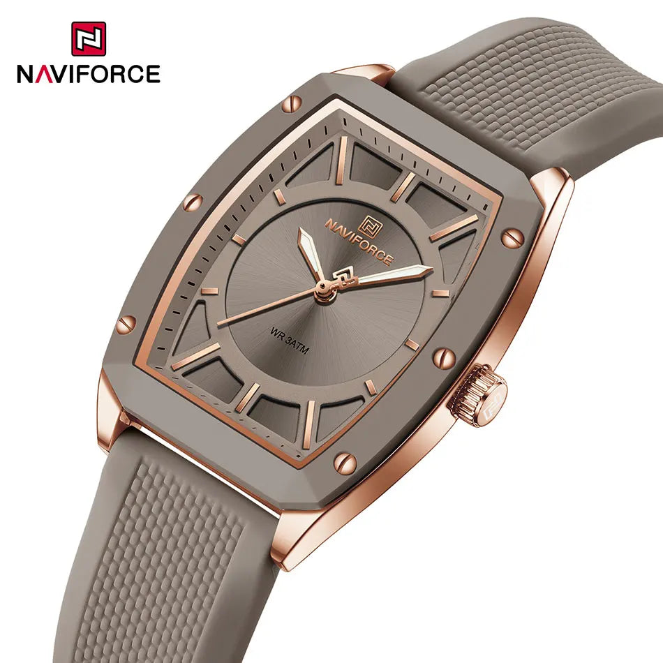 NAVIFORCE Women Quartz Watches Silicone Strap Sports Watch Big Dial Simple Tonneau Waterproof