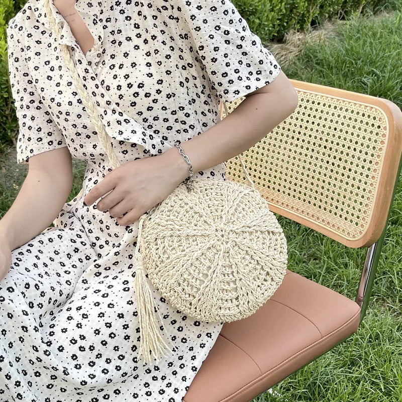 Summer Straw Shoulder Bags Handmade Crossbody Bags Female Rattan Woven Clutch Handbag Purse