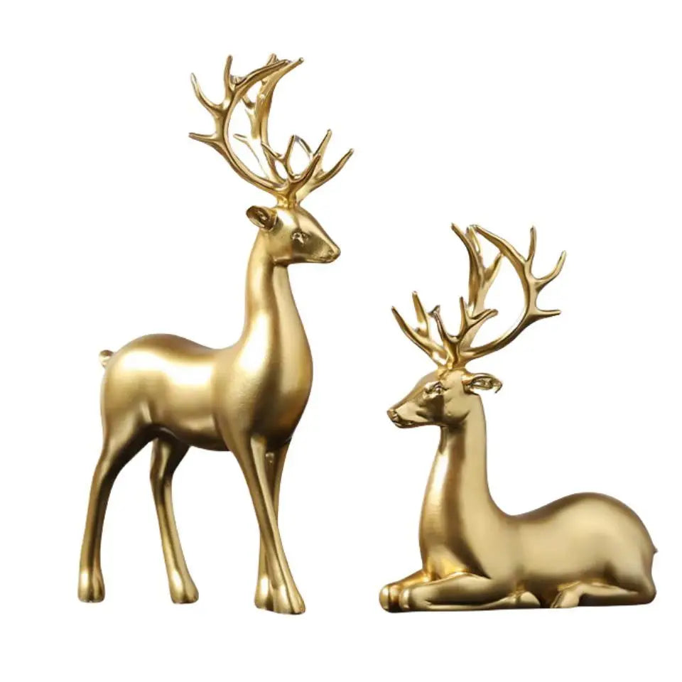 Deer Statue Standing and Sitting Resin Sculpture Reindeer Figurine Ornaments Table Decor