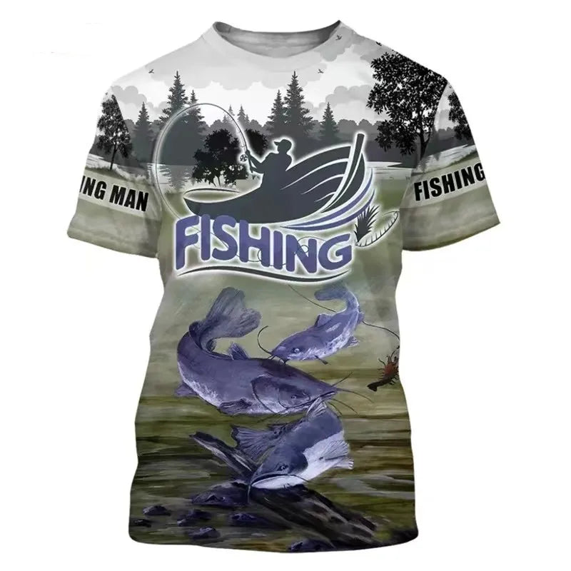 2024 New Men's T-Shirts Short Sleeve Tops Summer Clothing Fishing Graphic Shirts Men Dress Streetwear O-Neck Pullovers 5XL Tee - Hiron Store