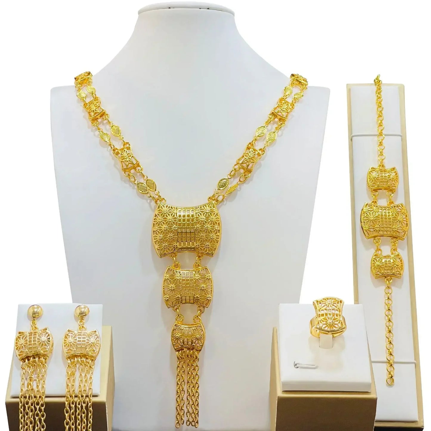 Indian Bridal Jewelry Sets For Women Wedding Ethiopian 24K Gold Plated Necklace And Earing Jewellery