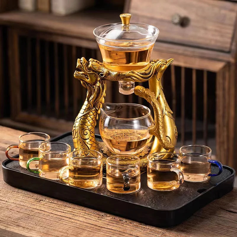 Dragon Glass Teapot Magnetic Diversion Rotating Cover Bowl Water Tea Cup Pure Oolong Drink Tea