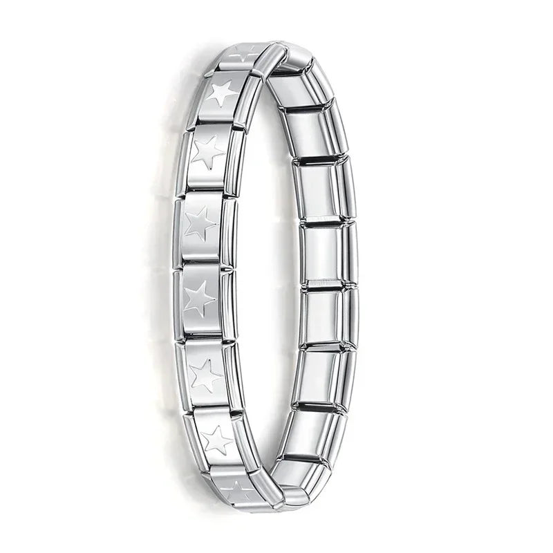 Hapiship New Women's Jewelry 9mm Width Itanlian Elastic Charm  Bracelet Fashion Stainless Steel Bangle