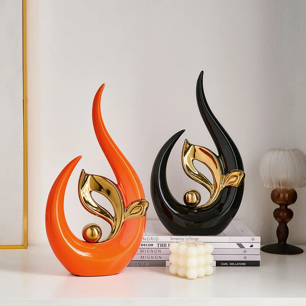 Nordic Abstract Ceramic Statue Light Luxury Living Room Decoration Sculptures and Figurines