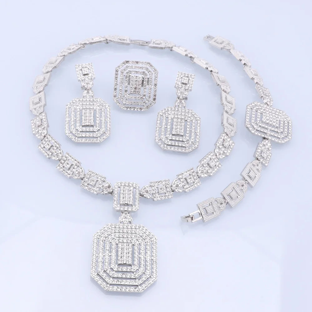 CYNTHIA Silver Plated Jewelry Sets For Women Necklace Earrings Bracelet Ring