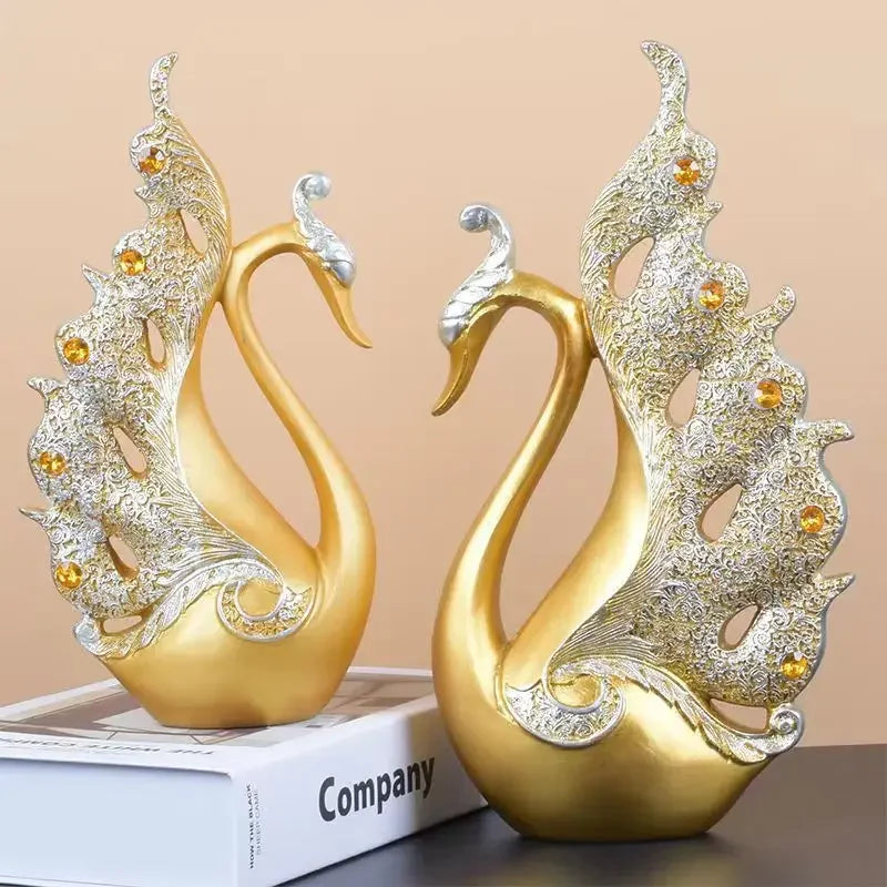 Pair of Swan Statue Couple Sculptures and Statuettes Living Room Figurine Home Decoration Ornaments Crafts