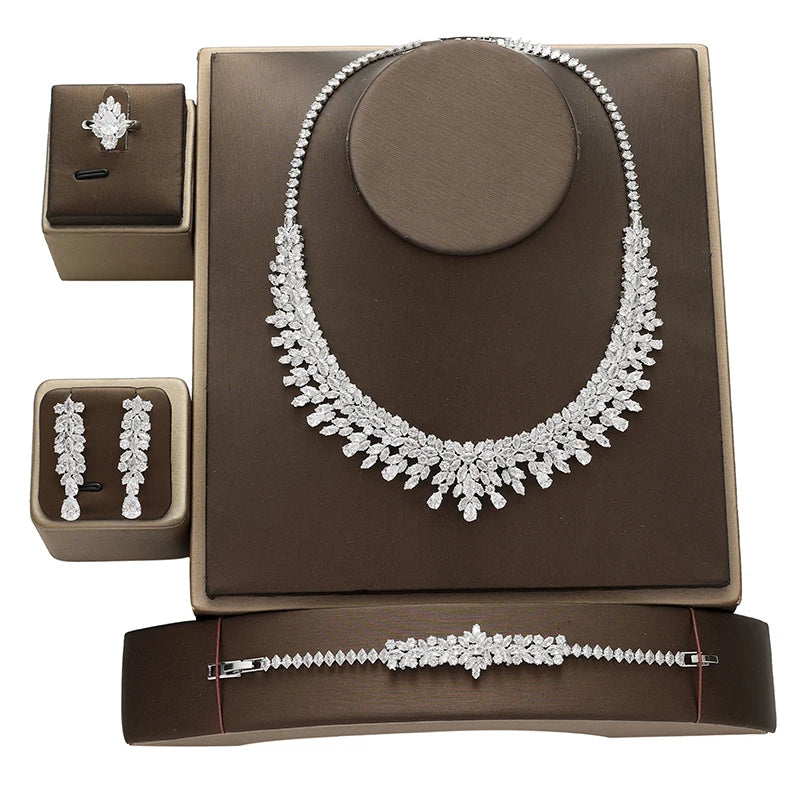 HADIYANA Bridal   Zirconia   Jewelry Set Luxury Necklace Bracelet Earringa & Rings for women Wedding BN8132