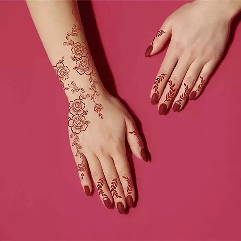 Brown Henna Tattoos for Hand Waterproof Temporary Fake Tattoos for Women Body Art Mehndi Stickers