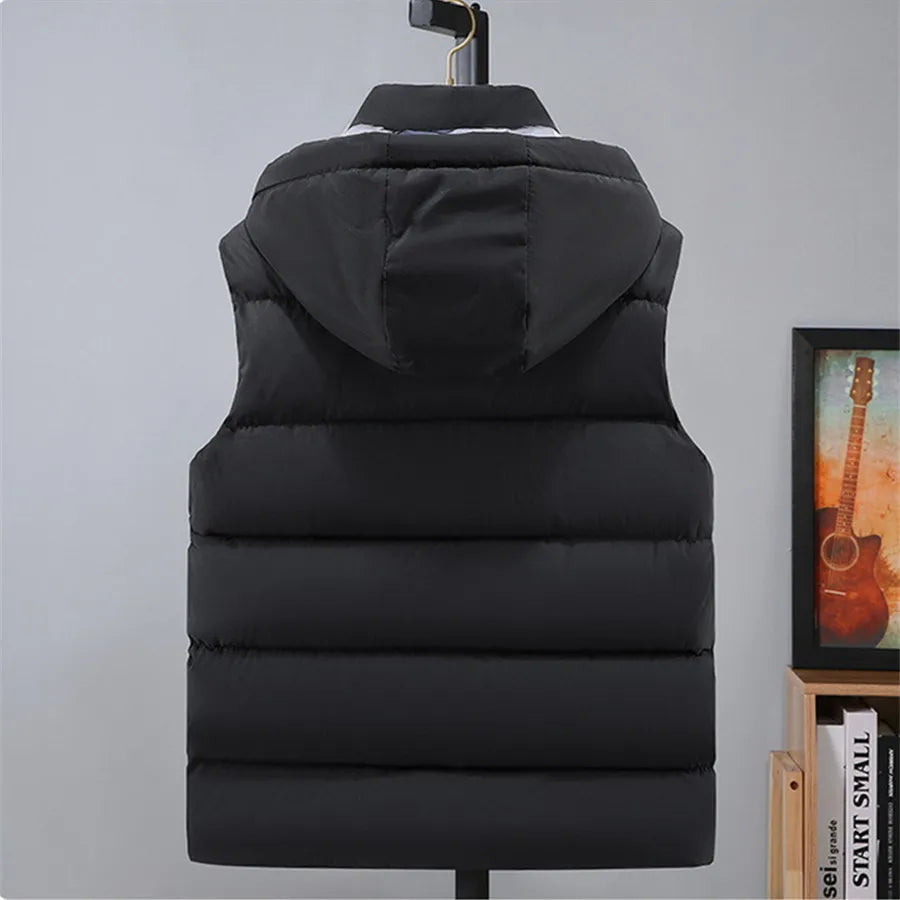 2027 Winter Padded Vest, Detachable Hooded Sleeveless   Jackets, Men's Clothes,   Coat Oversize Jackets 5XL