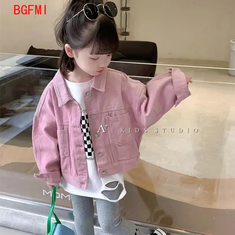 Boys Girls Denim Cotton Jackets Pink Laple Tops Fashion Sweet Cute Coat Jacket Baby Clothe