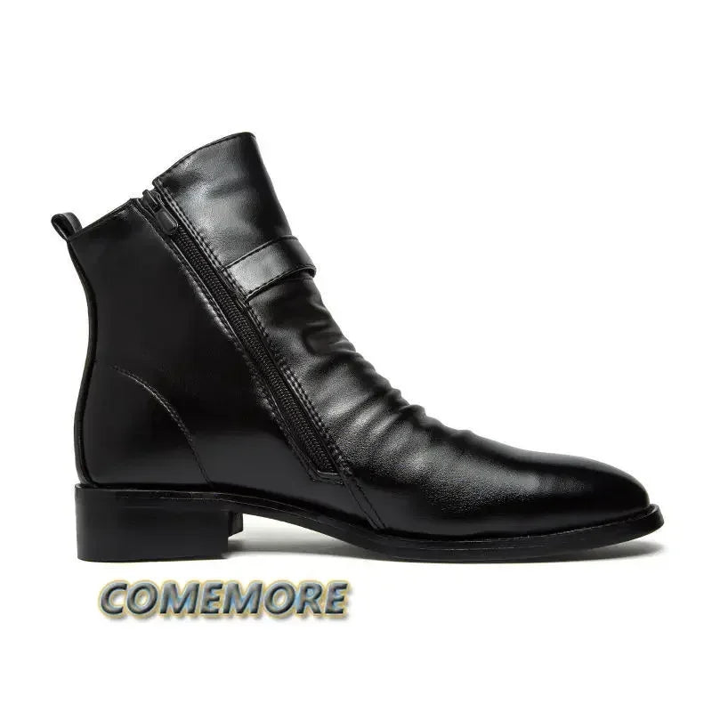 Men's Leather Boots British High Quality Top Business Shoes Casual Male Boots Black
