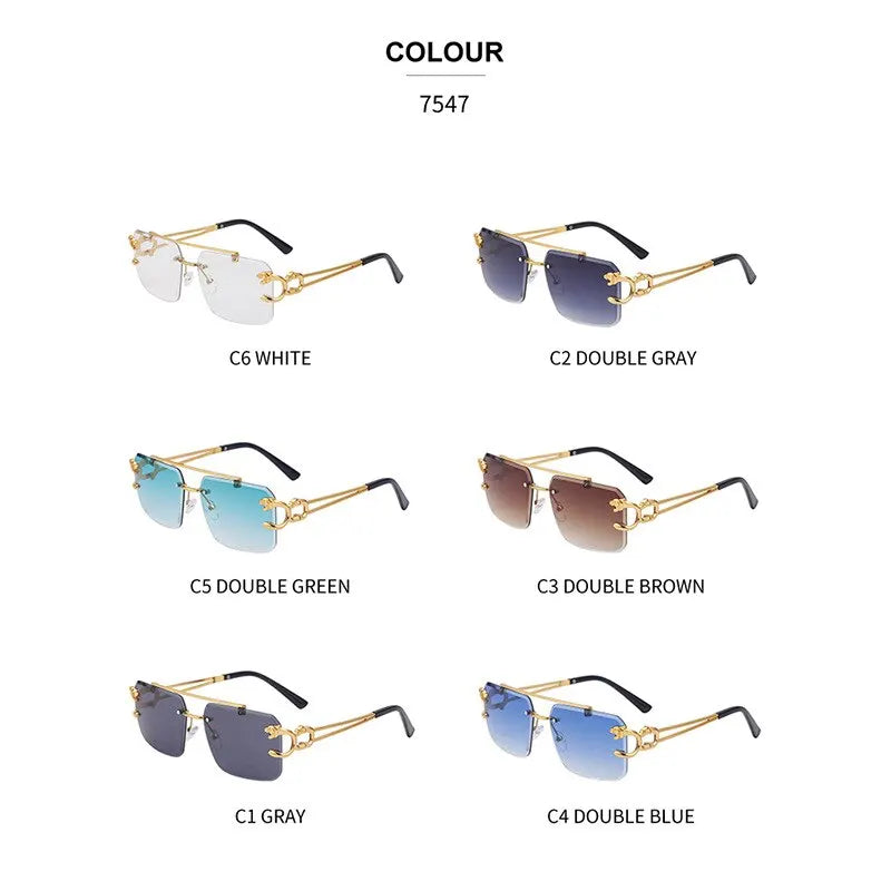 Fashion Metal Leopard Rimless Sunglasses Double Bridges Gradient Ocean Film Shades UV400 - Hiron Store