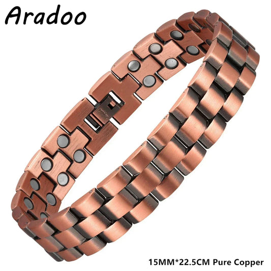 Pure Copper Bracelet Men‘s 3500 Gauss Strong Magnetic Therapy Link Bracelets Jewellery Gifts