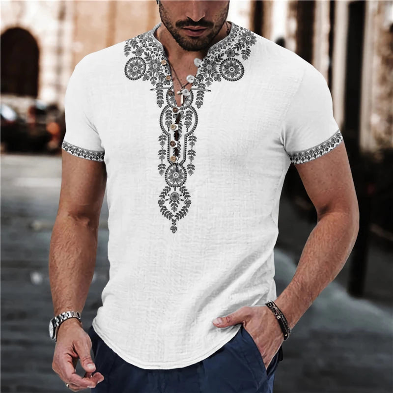 Short Sleeve V Neck Buttoned T-shirts Men Spring Summer Fashion