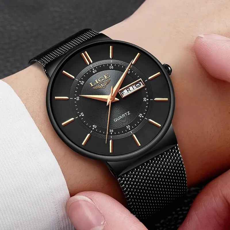 LIGE 2023 Luxury Men Watches Waterproof Ultra Thin Date Clock Male Steel Strap Casual Quartz Watch Men Sports Wrist Watch Man - Hiron Store