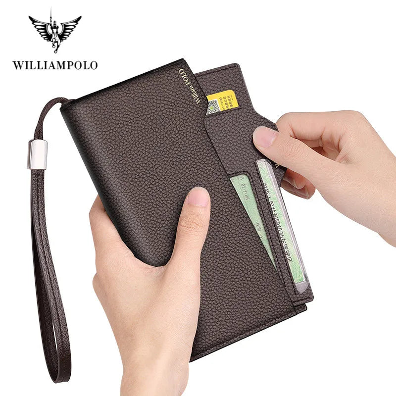 WILLIAMPOLO Men's Wallet Long Wallet Men Clutch Bag Wallet Leather Phone Credit Card Organizer Wallets Removable Card Holder - Hiron Store