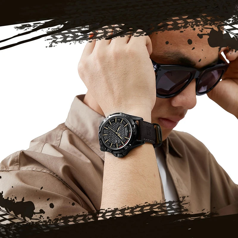 Men Military Quartz Calendar Wrist Watch Leather Waterproof Male Clock