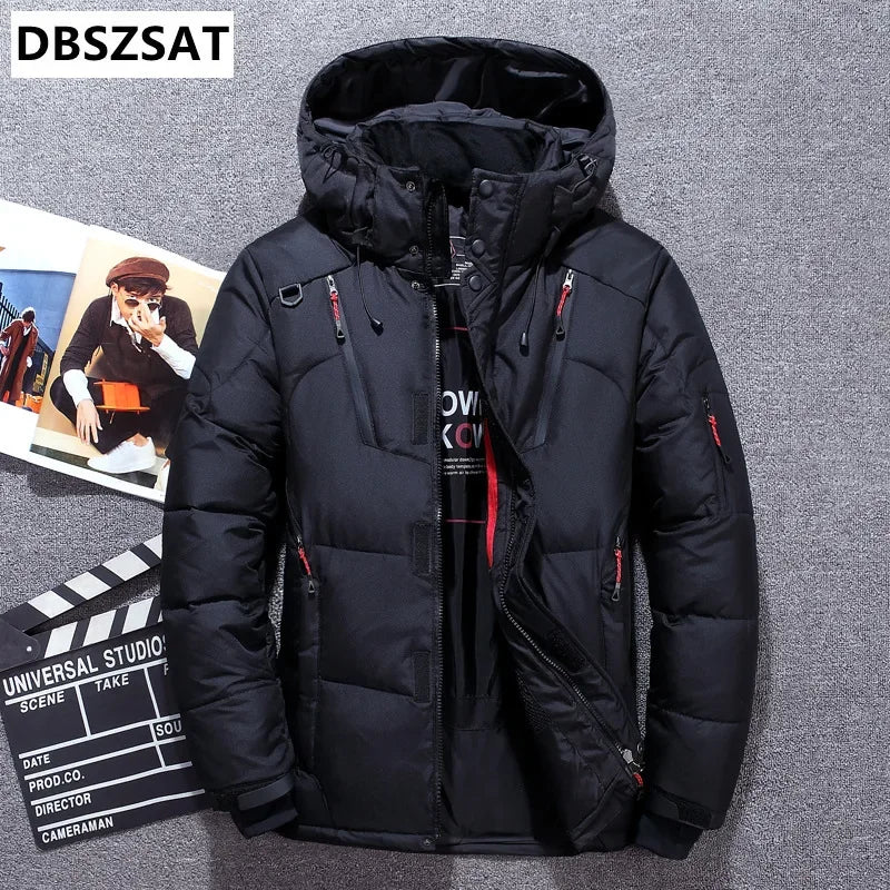 -20 Degree  Winter  Down Coat, Men White Duck Down Parkas Jacket, Mens Thick Warm Snow Parka Jacket ,Overcoat Windbreaker Warm Parkas