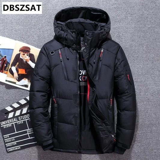 -20 Degree  Winter  Down Coat, Men White Duck Down Parkas Jacket, Mens Thick Warm Snow Parka Jacket ,Overcoat Windbreaker Warm Parkas