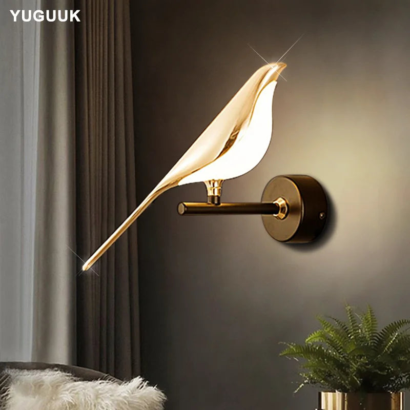 LED Golden Bird Wall Lamp Parlor Bar Bedside Hanging Light Novelty Rotatable Wall Lamp