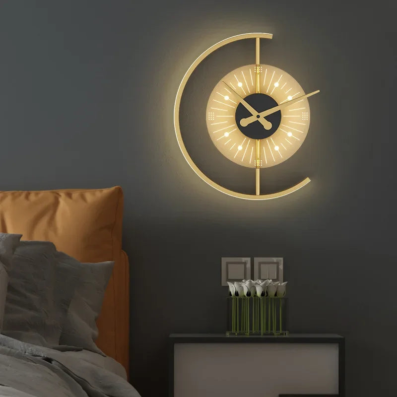 Modern LED Wall Lamp Clock Sconce for Bedroom Bedside Living Dining Room Lighting