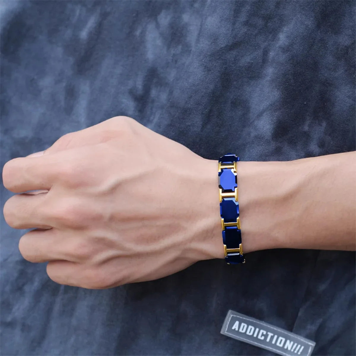 Blue Ceramic Titanium Steel Bracelets Hematite Magnetic Strap Buckle Design Power Wristband for Women Men