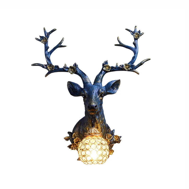 American Lucky Deer Head Lamp Retro Resin Deer Horn Wall Lights Home Decor Lamps