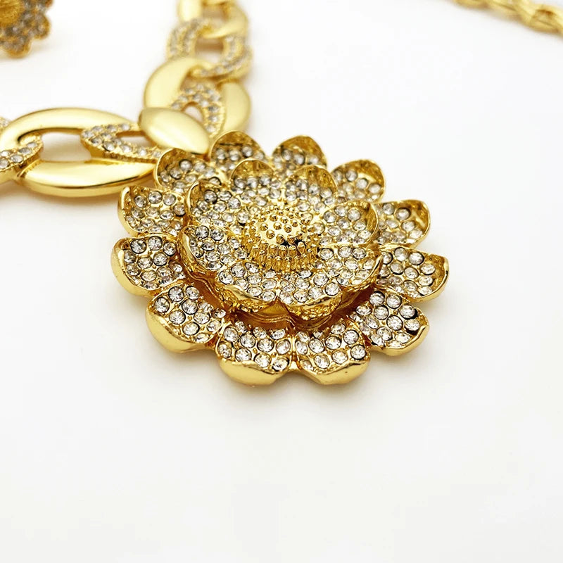 Vintage Jewelry Sets For Women Plant Flower Big Pendant Quality Necklace Earrings Ring Bracelet Set