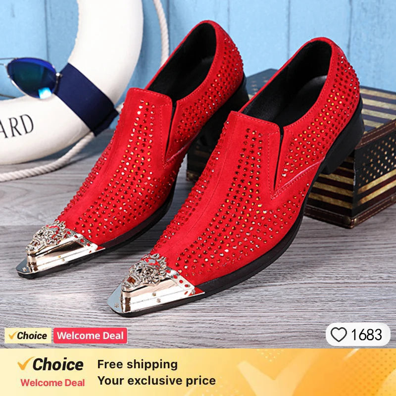 Italian luxury design men's shoes red brick inlaid dress shoes wedding party leather loafers