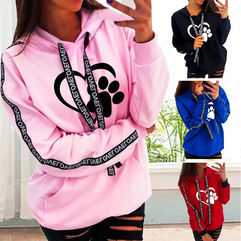 Cute Hoodie Women's Cat Paw Print Sweatshirt