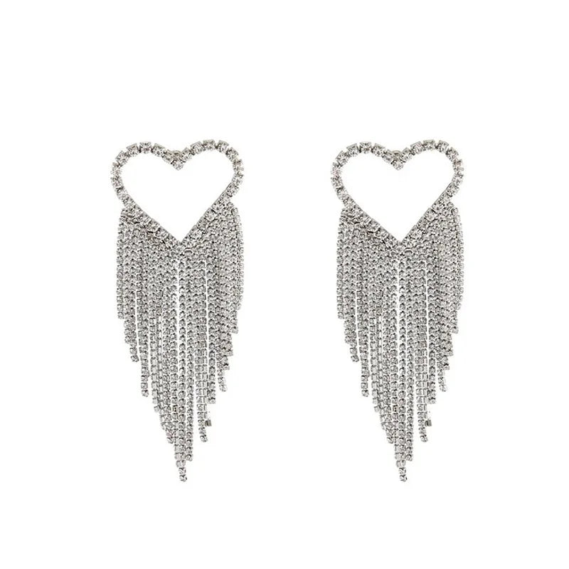 Heart Tassel Earrings Crystal Wedding Statement Accessories