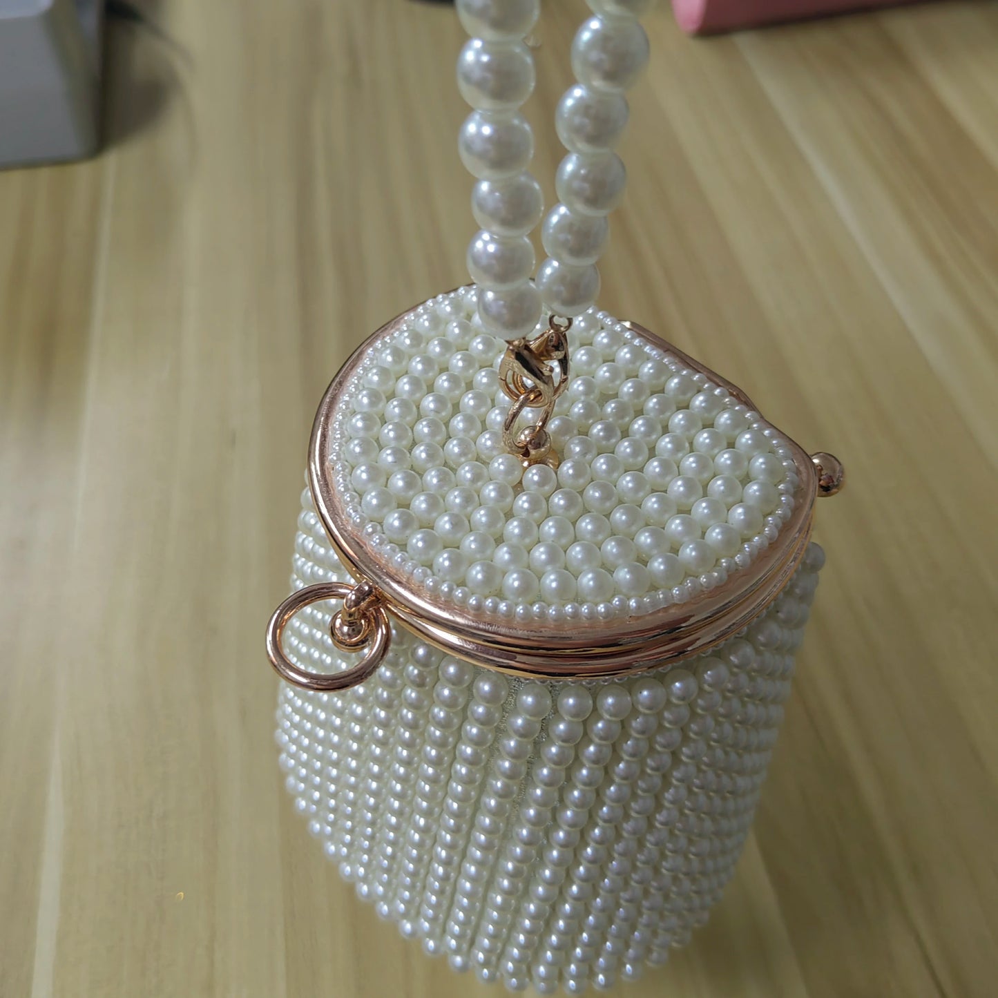 New design women Bucket shape beading holder clutch pearl wedding bridal ladies handbags party small evening bags