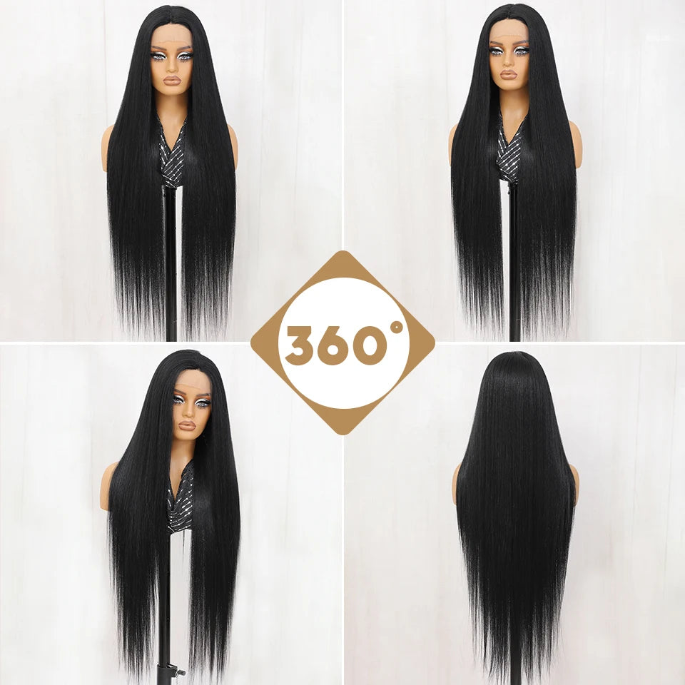 40Inch Straight Lace Front Wig Synthetic T-Part 13x4x1 Heat-resistant Fiber Ombre Ginger Copper Lace Frontal Wigs