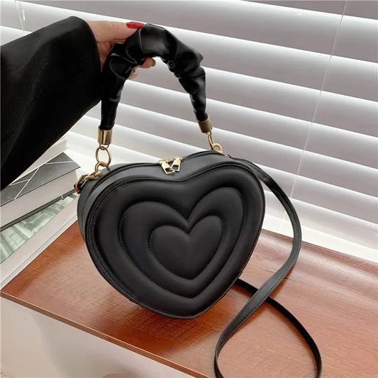 Fashion Love Heart Shape Shoulder Bag Small Handbags Designer Crossbody Bags For Women Solid Pu Leather Top Handle Bag - Hiron Store