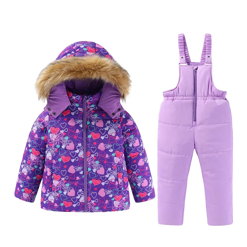 4-8 Kids Girls Hooded jacket Snowboard Coats Children Winter Warm Pant Outdoor  Cotton  Skiing