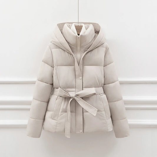Women's Short Padded  Winter Jacket, Winter Cotton Puffer Coat, with Hood Drawstring Slimming Trendy, Commute Style Long