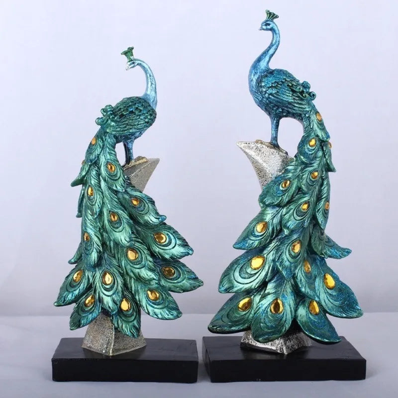 1PC Resin Crafts Creative Fashion Gold Blue Peacock Ornament Wine Cabinet Living Room Home Decoration