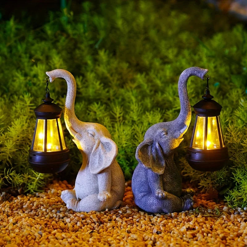 Elephant/Giraffe Statue with Solar Lantern Figures, for Garden/Yard Decoration