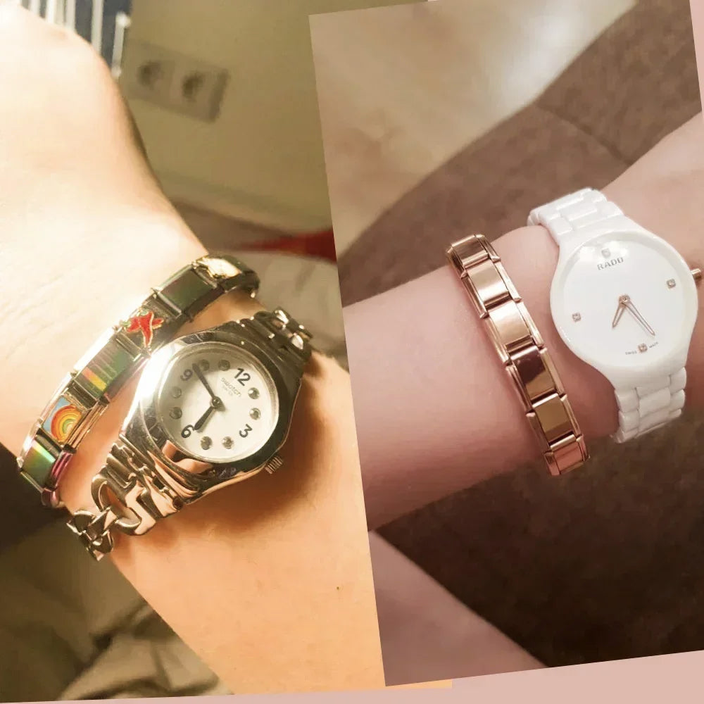 Hapiship New Women's Jewelry 9mm Width Itanlian Elastic Charm  Bracelet Fashion Stainless Steel Bangle