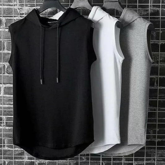 Ice Silk Summer Muscle Hoodie Vest Sleeveless Bodybuilding Gym Workout Fitness Shirt High Quality Vest Hip Hop Sweatshirt Tops - Hiron Store