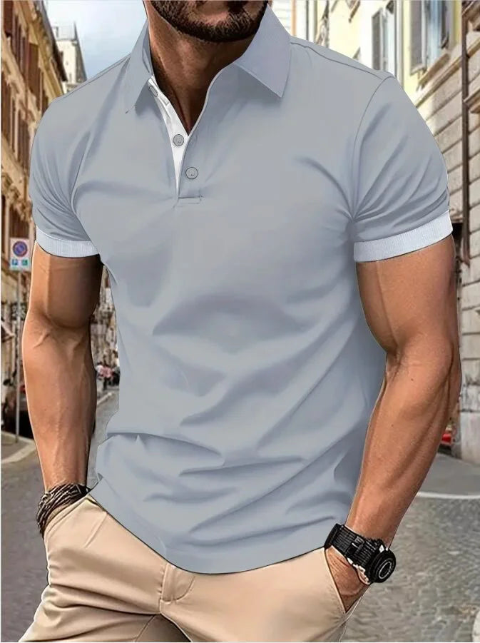 Men's short sleeve color matching fashion with men's lapel short sleeve