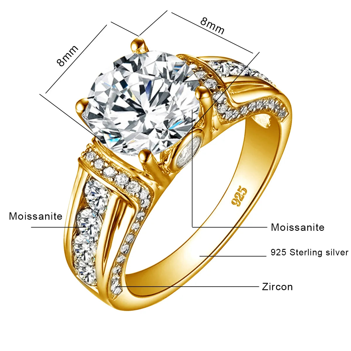 Certified D Color VVS1 2ct Moissanite Diamond Ring For Women 100% Sterling Silver Good Quality Wedding Jewelry Pass Diamond Test - Hiron Store