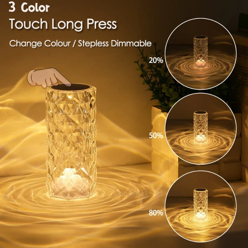 3/16 Colour LED Crystal Table Lamp Rechargeable Touch Rose Romantic Night Lamp home Bar Decoration