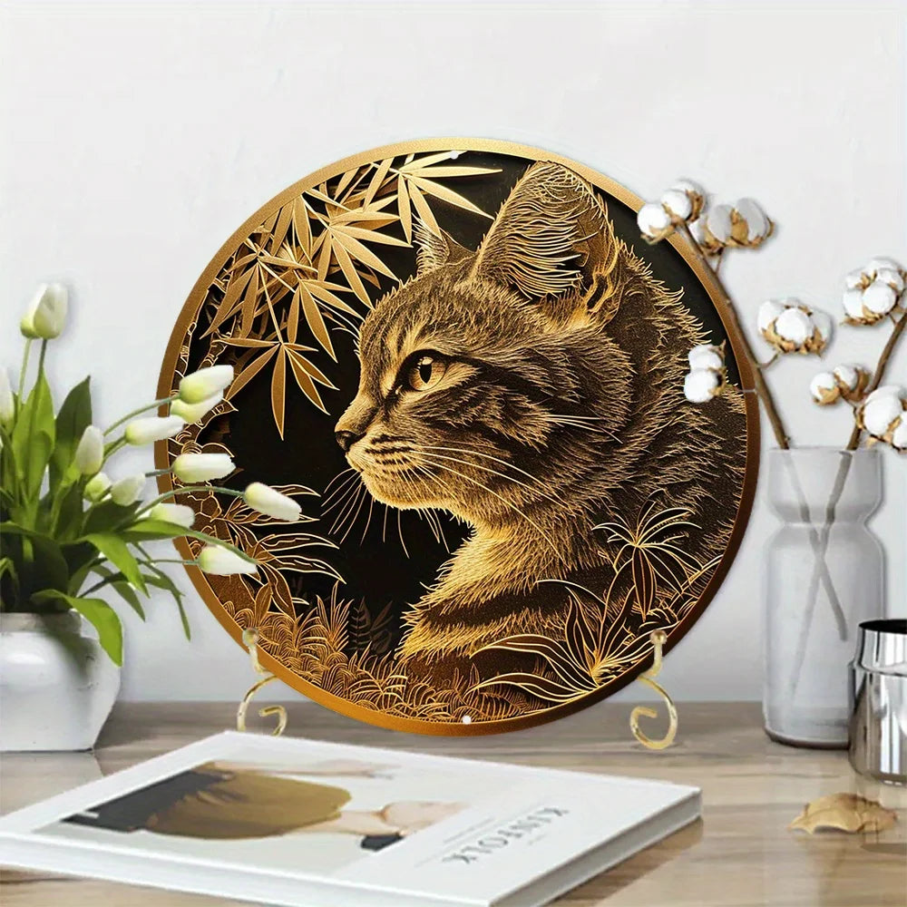 Papercut Art Painting Round Wreath Decorative Sign Apartment   Bengal Cat Theme Decoration