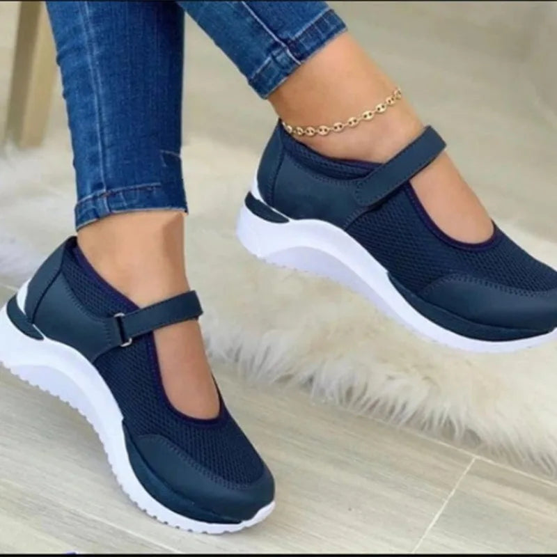 Round Head Knitted Women's Thick Sole Single Shoes Women's Large Size 36-43 Grid Casual Women's Shoes Sneakers Women - Hiron Store