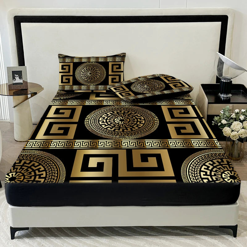 3PC European Style Disc Bed Sheet, 100%Polyester Fitted Sheet, 2Pillowcases Queen King Mattress Cover