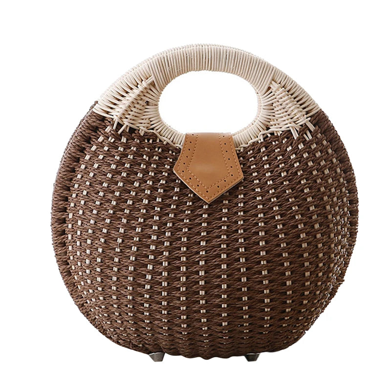 Holiday Shell Handbags Personality Cute Rattan Bag Casual Small Round Tote Woven Female Fashion Beach Bag - Hiron Store