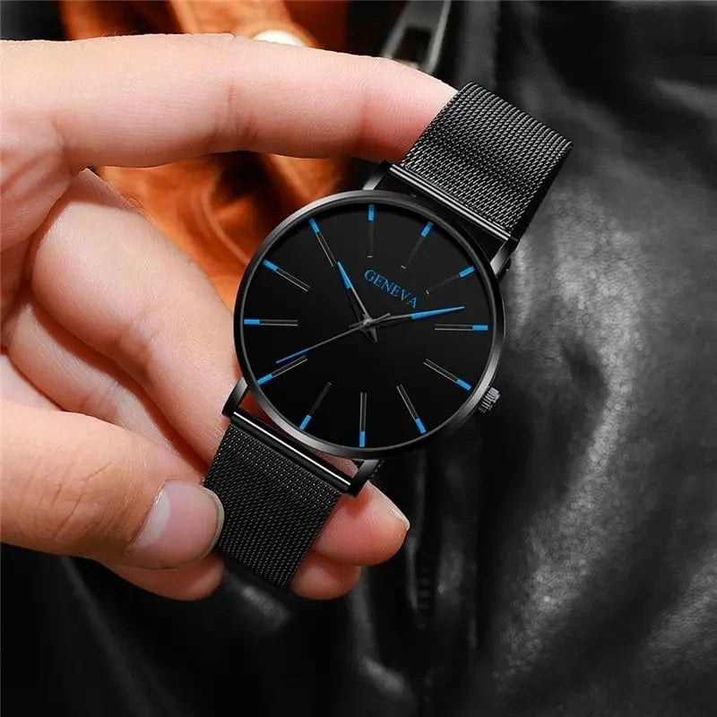 Black Watches Luxury Stainless Steel Ultra Thin Mesh Belt Quartz Wrist Watch